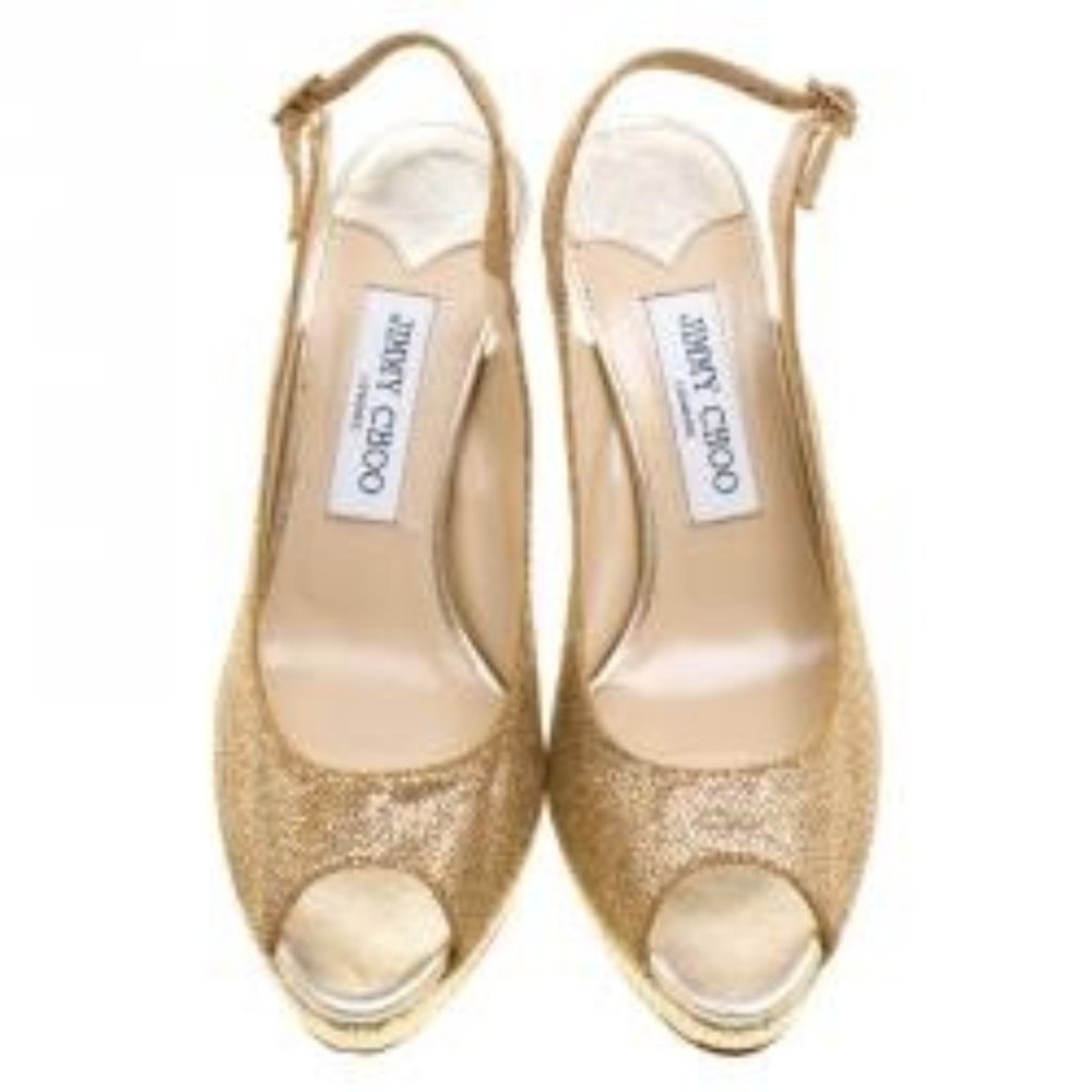 Jimmy Choo Gold Glitter Peep Toe